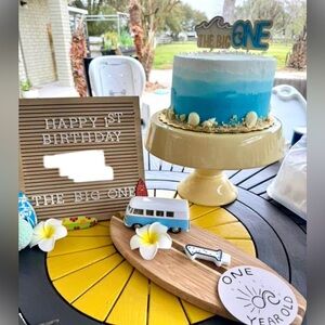 Part 1 The Big One Birthday party favors items cake topper back drop tab runners